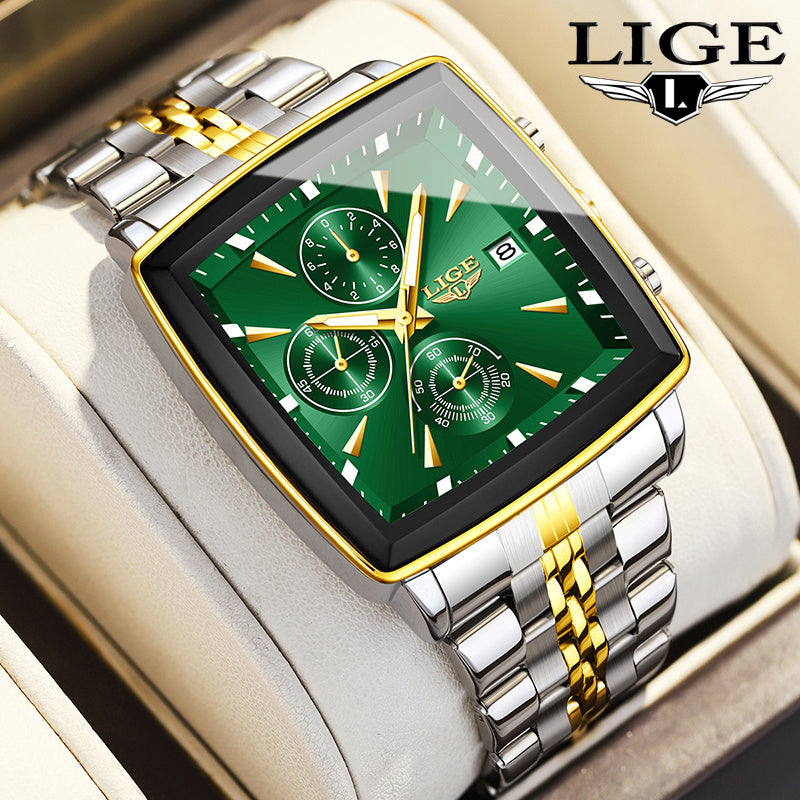 Men's 2025 Fashion Square Watch – Calendar Display, Sports & Casual Style, Stainless Steel | Available in Blue, Black & Gold