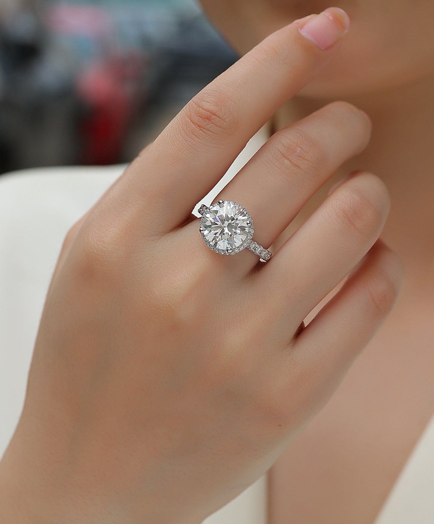 "Starry Sky" 5 Carat Moissanite Solitaire Ring – S925 Sterling Silver with Platinum Plating | VVS1 Brilliant Cut Statement Engagement Ring