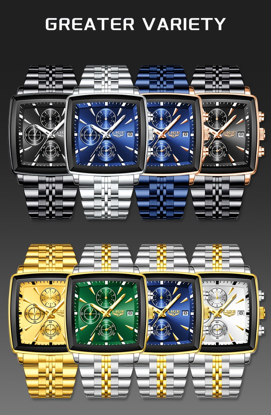 Men's 2025 Fashion Square Watch – Calendar Display, Sports & Casual Style, Stainless Steel | Available in Blue, Black & Gold