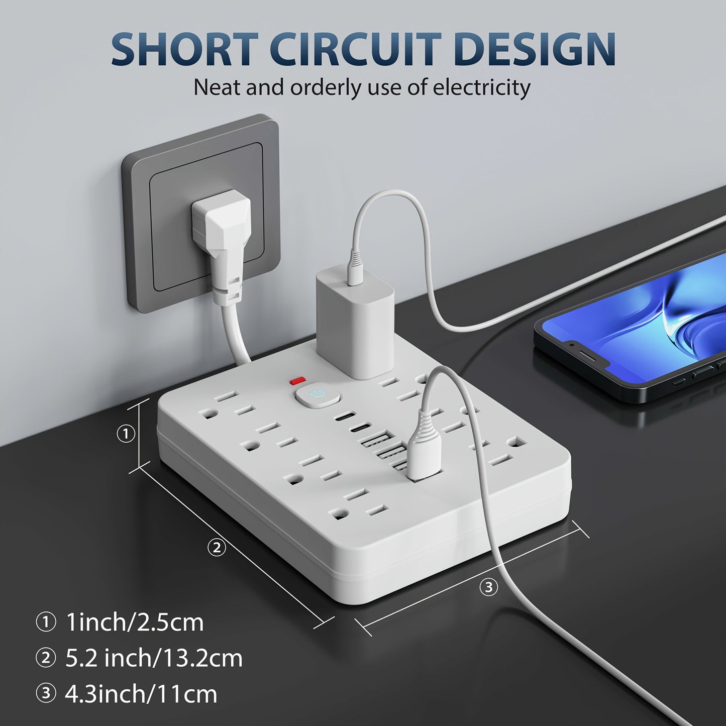 14-in-1 Heavy-Duty Surge Protector Power Strip - 8 AC Outlets + 4 USB-A + 2 USB-C Ports with Smart Switches & Flat Plug