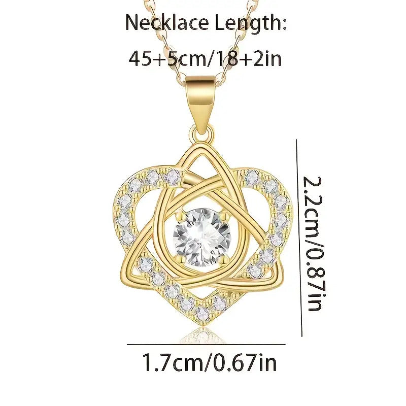 Women's Celtic Knot Heart Pendant Necklace – 925 Sterling Silver & Gold Plated Finish | Elegant Square Synthetic Stone Charm Jewelry Gift