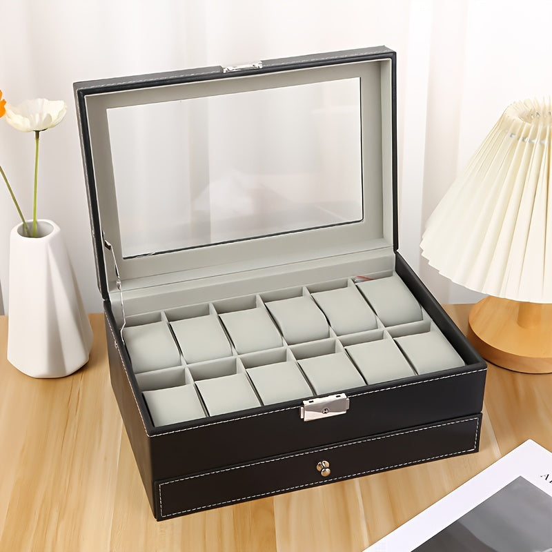 Portable 12-Slot Dual-Layer Watch & Jewelry Display Box – Premium PU Leather Storage Case | Elegant Gift for Christmas, Halloween & Special Occasions