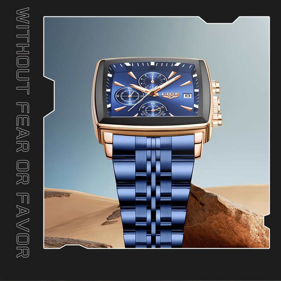 Men's 2025 Fashion Square Watch – Calendar Display, Sports & Casual Style, Stainless Steel | Available in Blue, Black & Gold