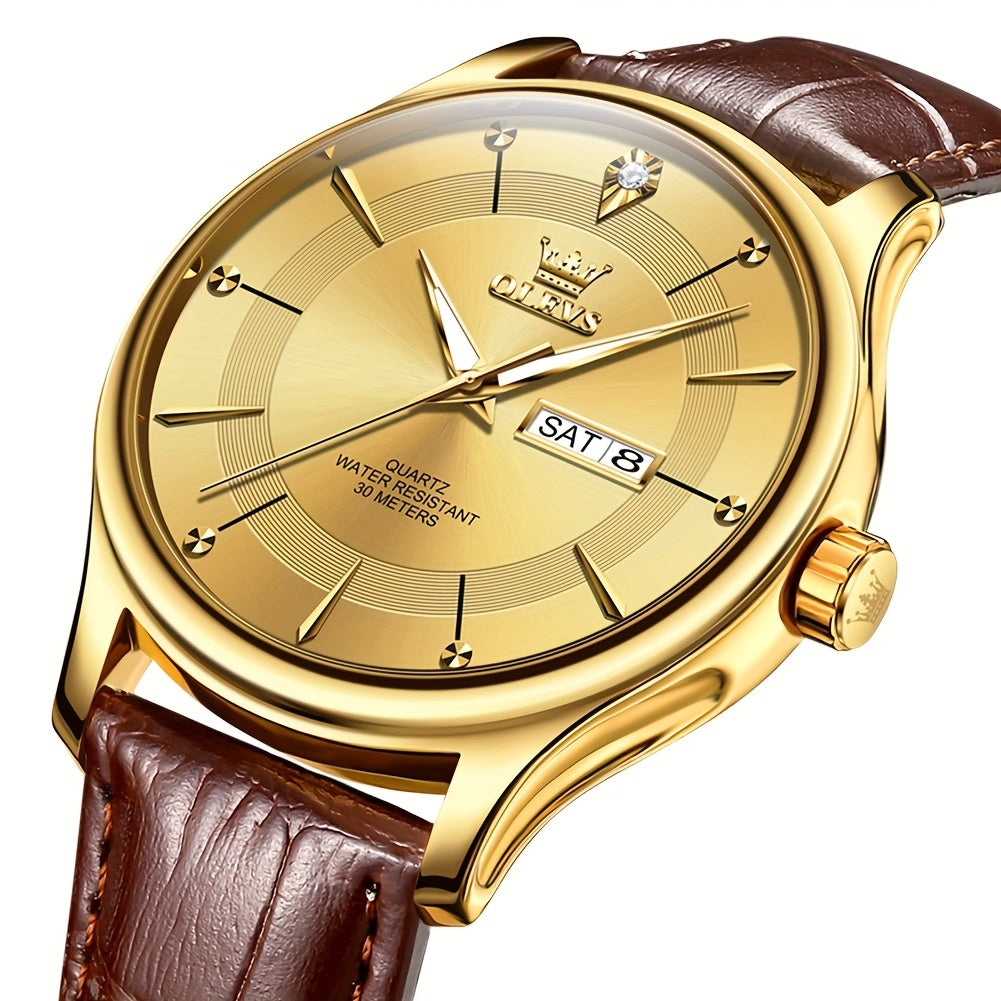 Men's Large Face Quartz Watch – Luminous Hands, Date & Day Display, Stainless Steel Strap | Blue, Gray & White Dial Options