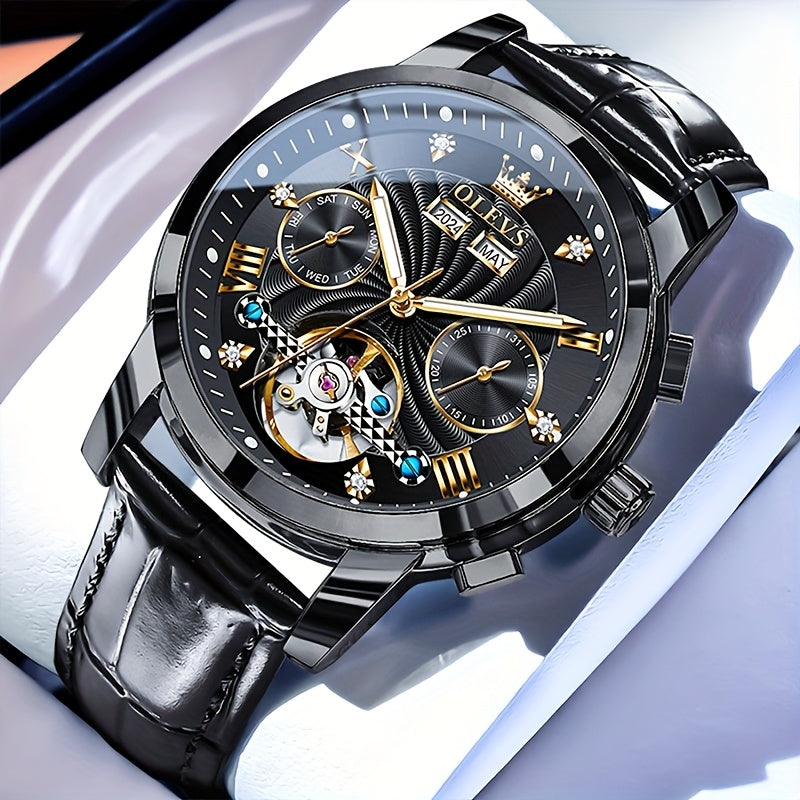 Men's Multifunction Automatic Mechanical Watch – Large Dial, Dual Calendar & Luminous Hands | Battery-Free Self-Winding Timepiece